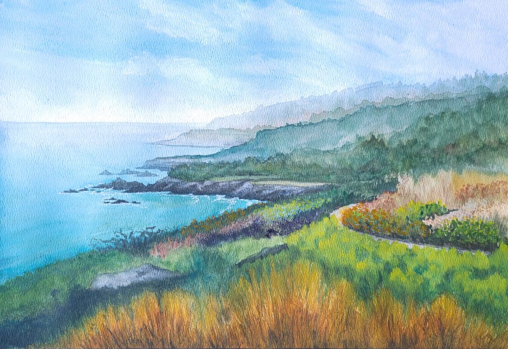 watercolor painting of northern california coast